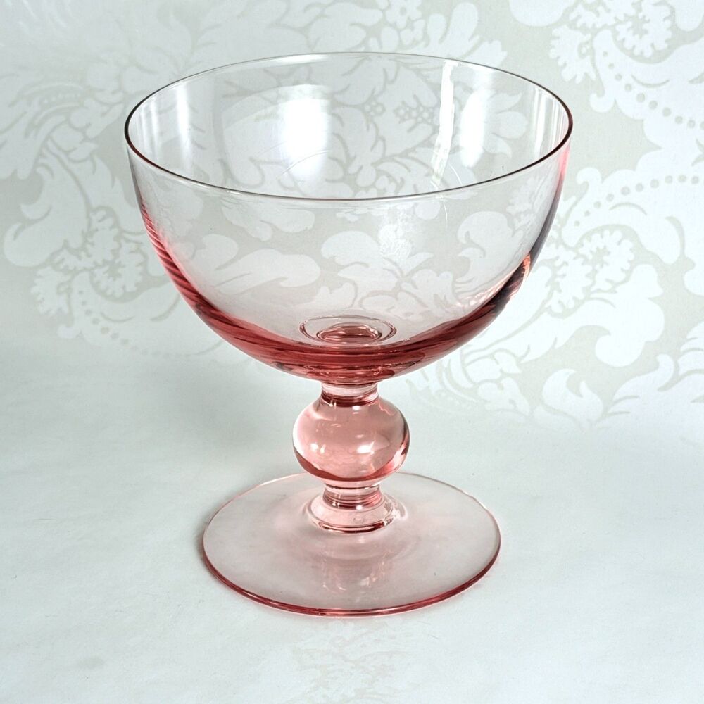 Pink Crystal Champagne Tall Sherbet Cocktail Glass with Ball Stem 4"